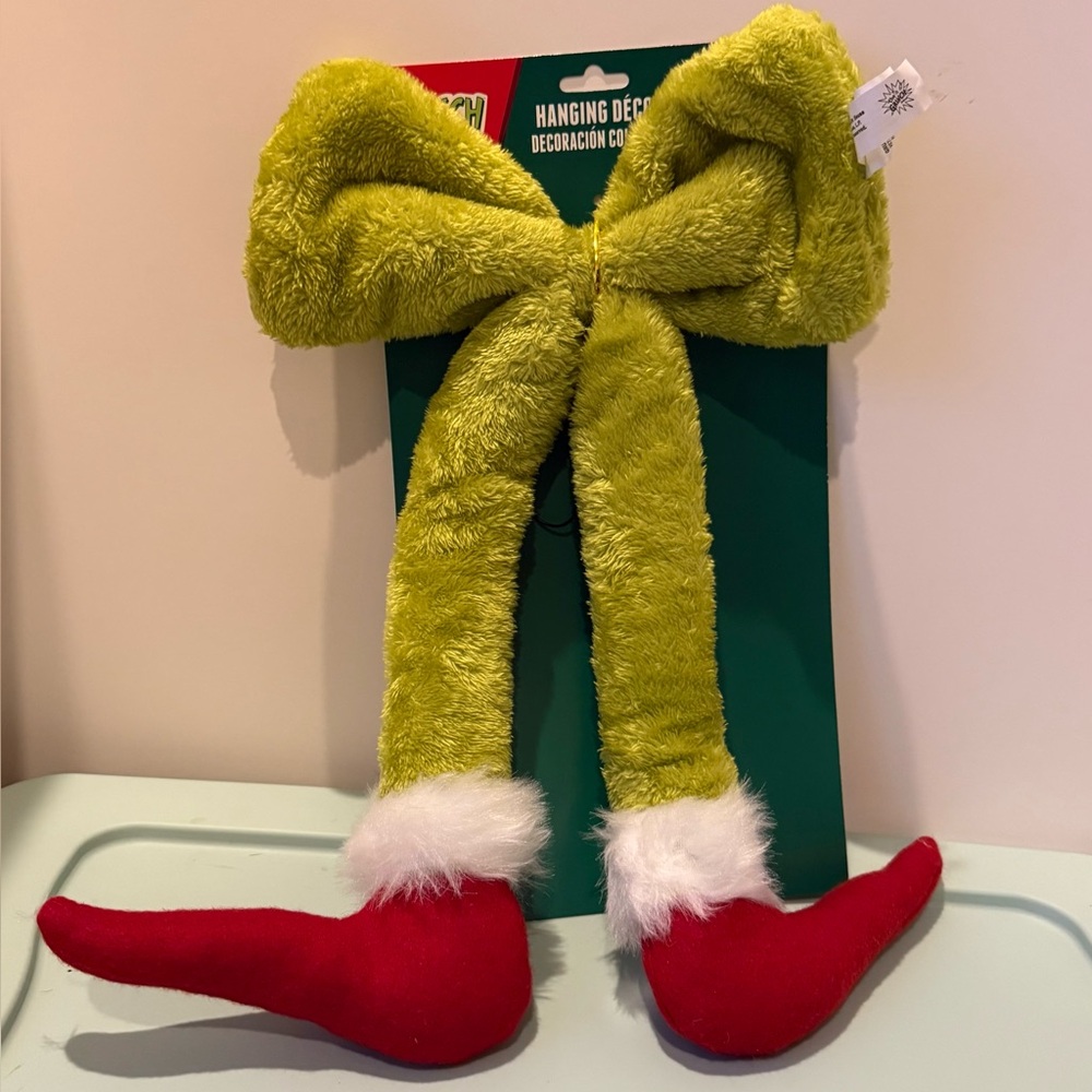 Super Cute Grinch Hanging Green Bow Grinch Legs Door Decoration- NWT
